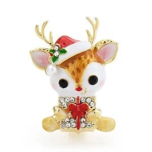 Versatile Cute Enamel Deer Brooch Pin Christmas Elk with Cubic Zirconia